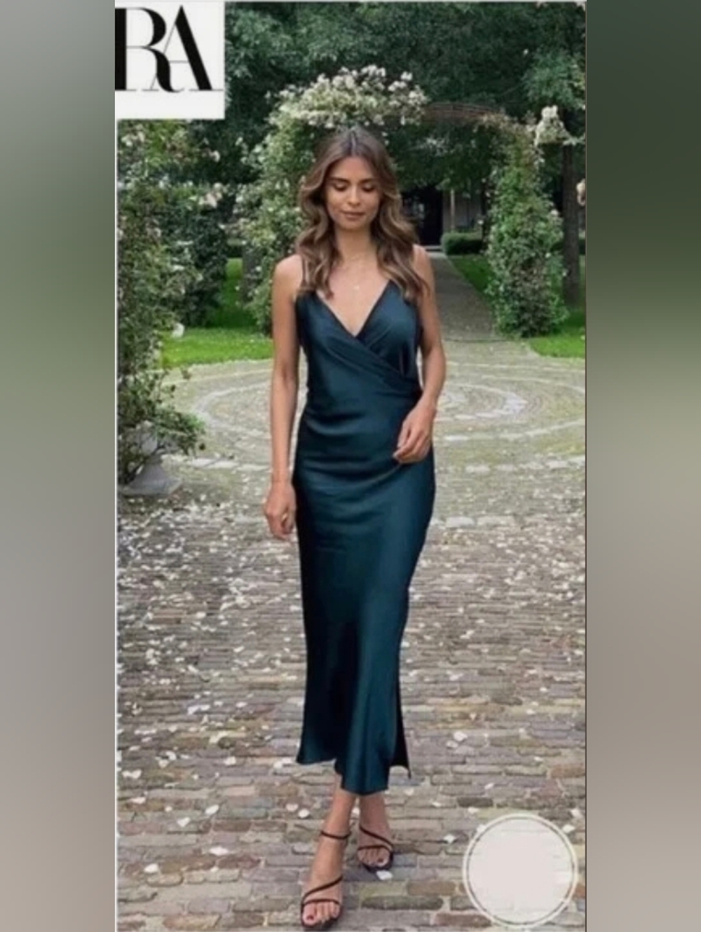 Zara Satin Slip Midi Dress in Deep Teal